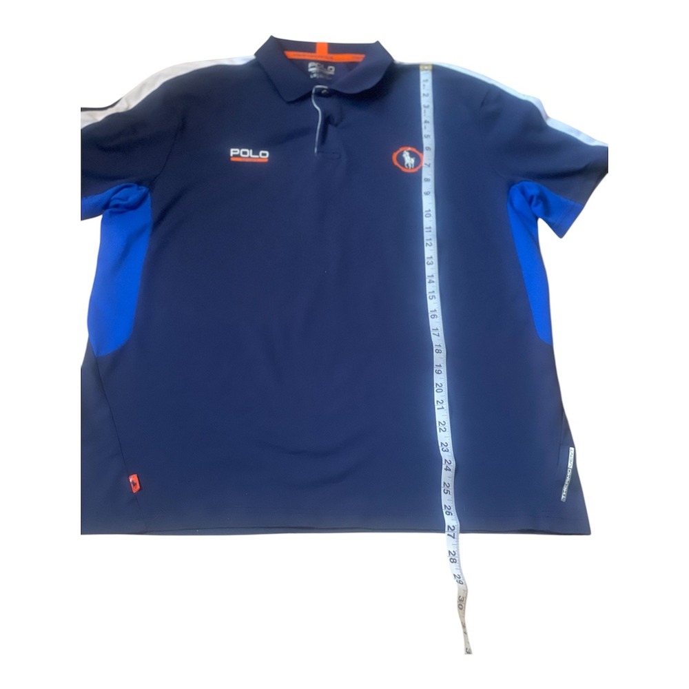 Polo Ralph Lauren Mens Performance Polo Shirt Navy‎ Blue White Stripe L G Sport - Picture 5 of 6
